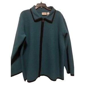 Liz Claiborne Teal Blue 100% Wool Zip Cardigan Sweater 1XP
